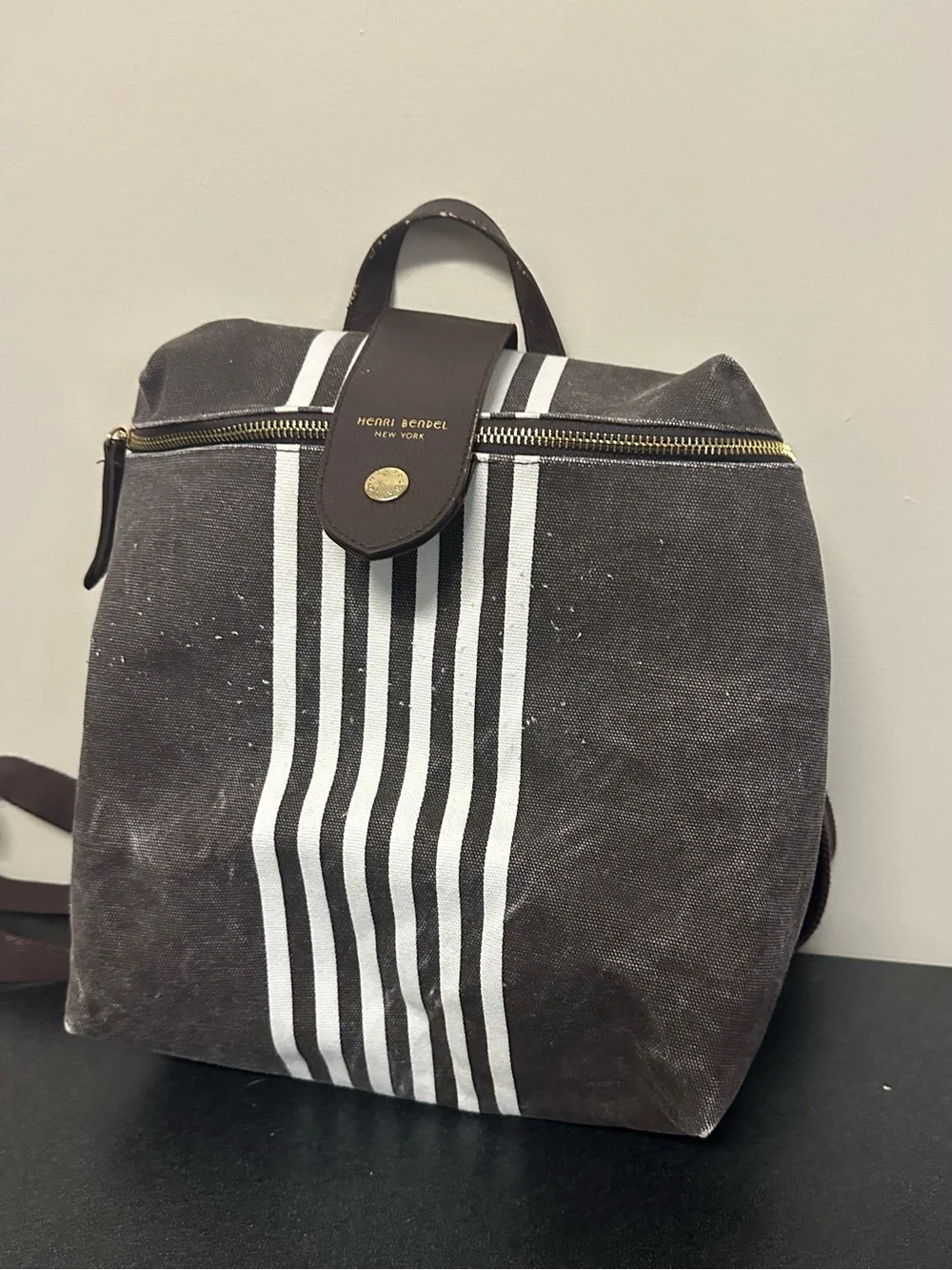 Henri Bendel Convertible Canvas Backpack Stripe Purse Bag